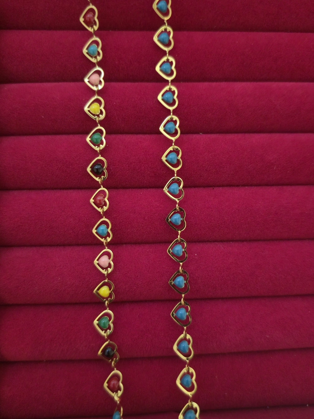 2 Pcs Gold-plated Multicolor Heart & Blue Link Bracelet - Women's Jewelry‎ B004